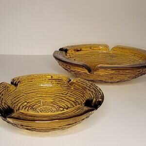 Vintage Anchor Hocking Soreno Yellow Amber Textured Pressed Bark Glass Set